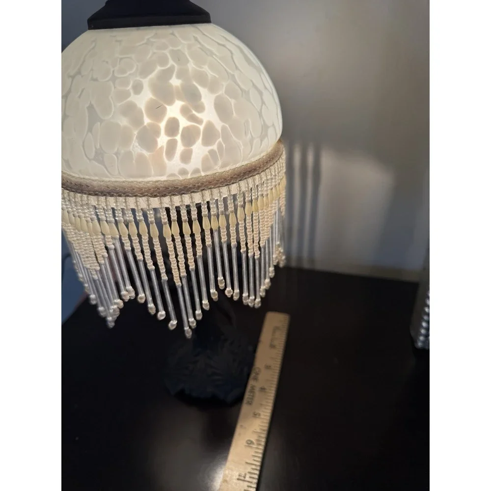 Vintage BEADED BEADS PEARLS LAMPSHADE LAMP ROSES LEAVES APPROX 13 1/2